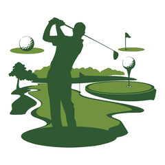 Golfer Swinging on the Green