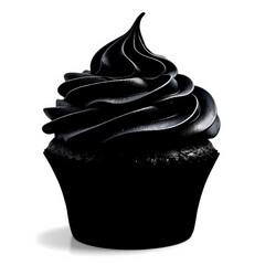 Black Delight: A single, elegant cupcake, its dark frosting swirls in a swirl of mystery, perched delicately as a symbol of indulgence and confectionary charm.