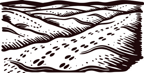Abstract landscape of rolling hills with bold lines and patterns
