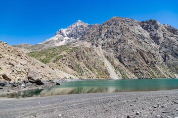 Haft Kul Seven Lakes near Penjikent town. Picturesque view with lake and Fann mountains in...