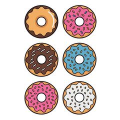 Fototapeta premium A seamless pattern of colorful, delicious dessert donuts with chocolate and fruit illustrations