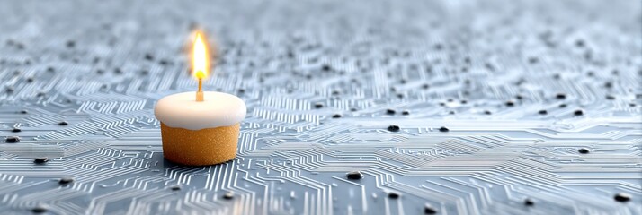 photo of birthday, isolated on circuitry background, copy space