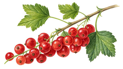 Red Currant Stem with Green Leaves