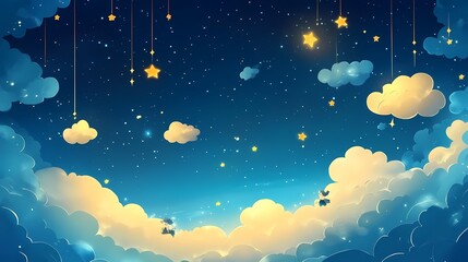 Naklejka premium A dreamy night sky filled with clouds and stars.
