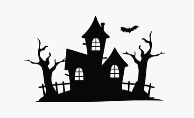 Scary house silhouette, haunted house vector, halloween spooky home, ghost house icon