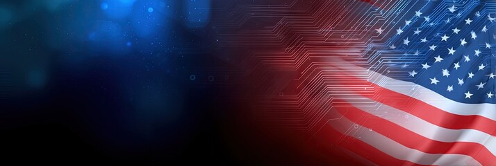 photo of fourth of july, isolated on circuitry background, copy space 