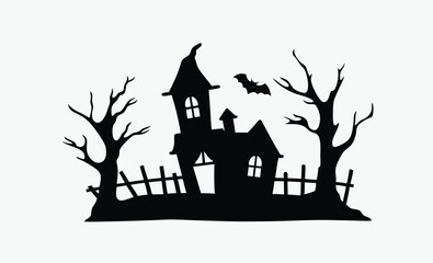 Scary house silhouette, haunted house vector, halloween spooky home, ghost house icon