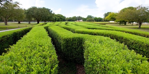 photo of gorgeous hedge maze with green bushes for walls