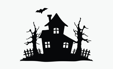 Scary house silhouette, haunted house vector, halloween spooky home, ghost house icon