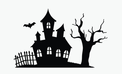 Scary house silhouette, haunted house vector, halloween spooky home, ghost house icon