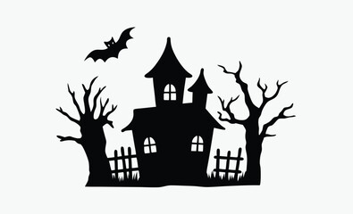 Scary house silhouette, haunted house vector, halloween spooky home, ghost house icon