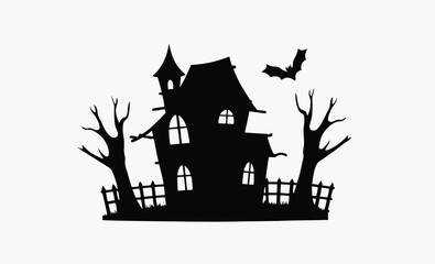 Scary house silhouette, haunted house vector, halloween spooky home, ghost house icon
