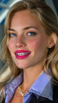 Smile structure: brace detail, tooth order, healthy form, arc position, enamel gloss, modern bite, neat flow, oral tone, balanced look, fresh curve, straight line, clean texture