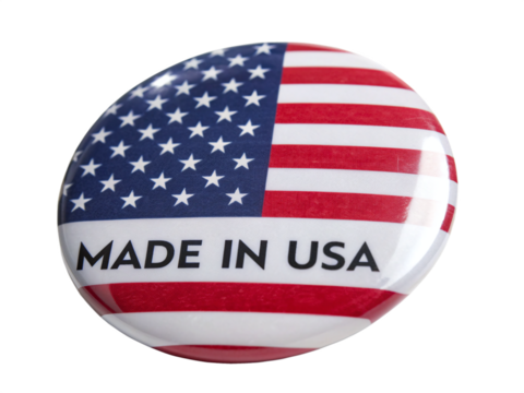 Made in USA: American Flag Button Pin Isolated Background