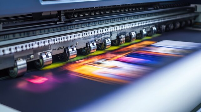 Large format printer producing high-resolution images on a roll of glossy paper
