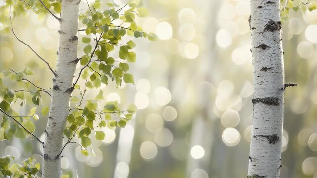 Sunlight streaming through aspen trees with gentle breeze creating serene forest ambiance