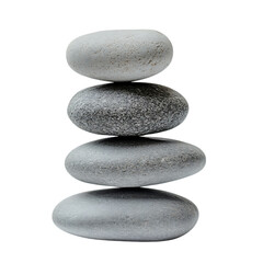 Stack of four grey and white stones isolated on transparent background