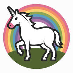 Unicorn with Rainbow and Green Grass