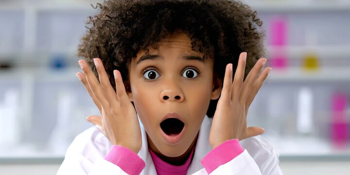 photo of shocked female african american kid after a science lab exploded