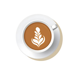 Fototapeta premium Coffee cup with latte art design in minimalistic style 