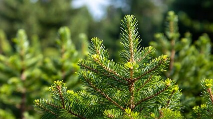Detailed evergreen tree close up in natural sunlight forest background - Powered by Adobe