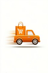 Orange shopping cart icon with a white background for online retail concepts