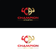 Champion Athletes Logo Bold Fitness Branding with Red and Gold Muscle Arms and CA Lettermark