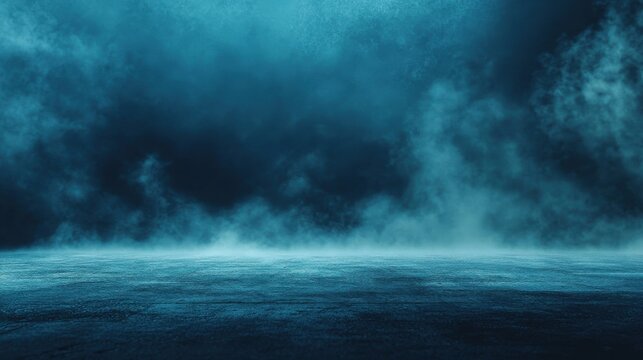 Asphalt blue dark street with smoke. Interior texture for display products wall.