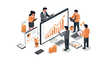 Team collaboration on financial growth and data analysis for business success vector illustration