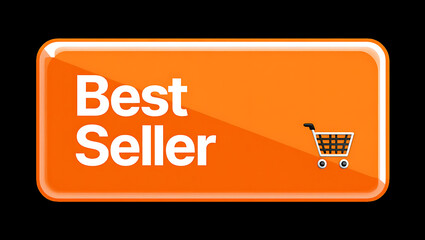 Orange best seller button with shopping cart icon