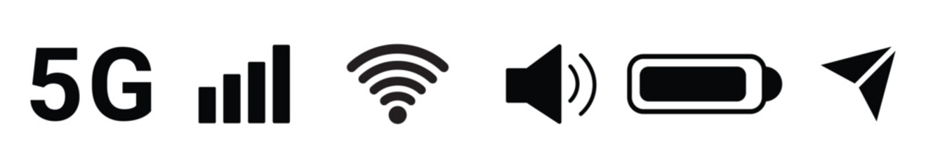 Status bar icon, Phone bar status Icons, battery Icon, wifi signal strength. Vector for mobile phone. Vector illustration