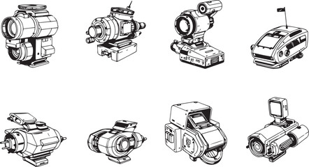 Mechanism set, retro, vintage, steampunk, cyberpunk, decorative elements. Ideal design for social media, cover, banner, flyer, music, ads.	