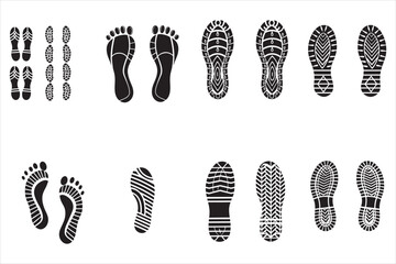 Diverse Shoe and Foot Prints on a White Background