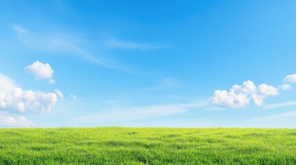 Obraz premium Lush green field under a clear blue sky.