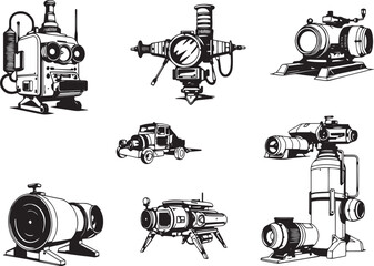 Obraz premium Mechanism set, retro, vintage, steampunk, cyberpunk, decorative elements. Ideal design for social media, cover, banner, flyer, music, ads. 