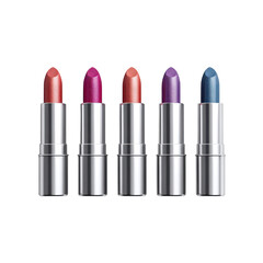 Obraz premium Colorful Lipsticks in Silver Tubes Displayed in a Row for Beauty and Makeup Themes on transparent background