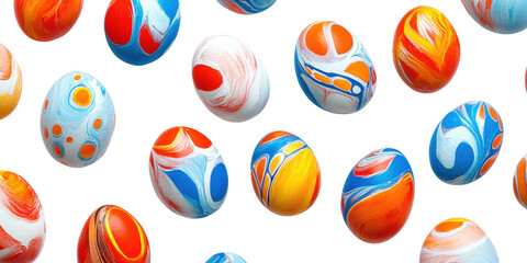 colorful painted easter eggs isolated on transparent background