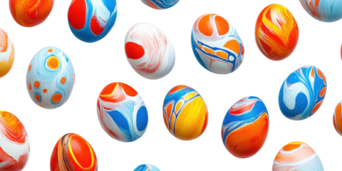 colorful painted easter eggs isolated on transparent background