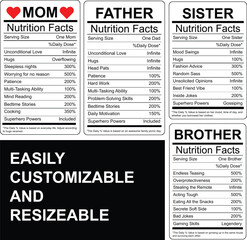 Funny Family Nutrition Facts &ndash; Editable Mom Nutrition Facts, Dad Nutrition Facts, Sister Nutrition Facts, Brother Nutrition Facts for Gifts and Cards