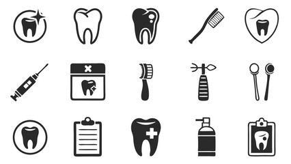 Dental care illustration vector set with icons of teeth, toothbrush, and related tools