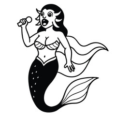 Singing mermaid with microphone illustration