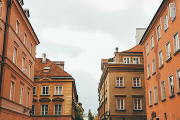 old colorful houses in main old square facades in warsaw