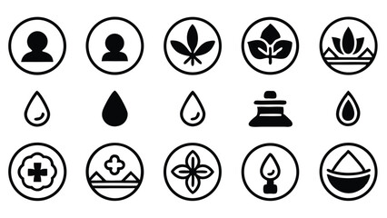 Set of minimalist icons featuring symbols for spa wellness and health related topics