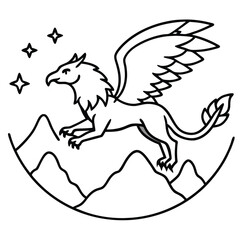 Griffin flying over mountains at night