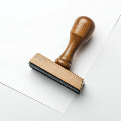 Wooden handle rubber stamp placed on white stationery paper