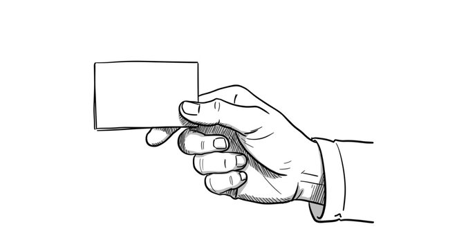 Hand holding blank business card in minimalist line art style  