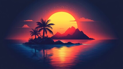 Sunset over tropical island