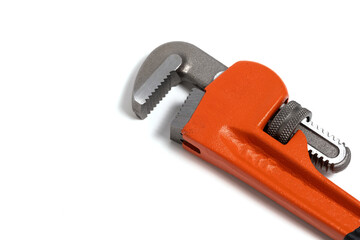 Adjustable pipe wrench isolated on white background.