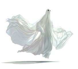 Ghostly apparition floating in the air, isolated on a transparent background, PNG image.