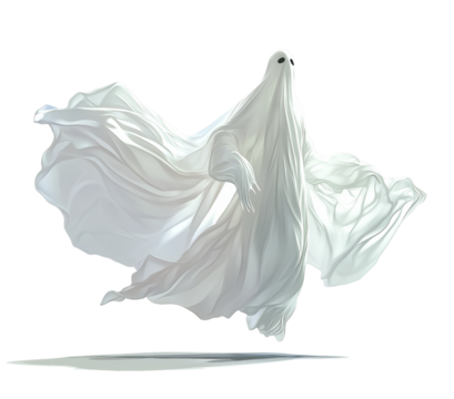 Ghostly apparition floating in the air, isolated on a transparent background, PNG image.